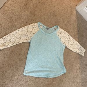 Blue and white lace top